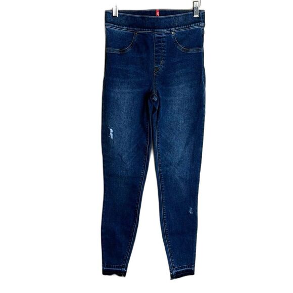SPANX Womens Distressed Ankle Skinny Jeans in Medium Wash Raw Hem Size Small - Picture 1 of 11